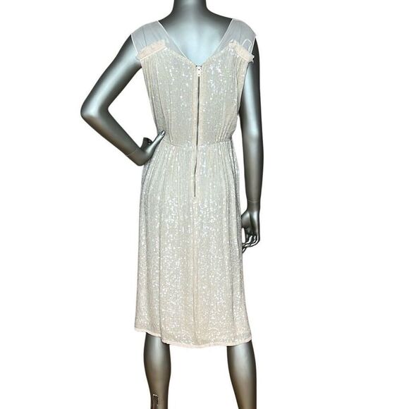 French Connection Sequin Midi Dress Cream Sleeveless V-Neck Size 0 (028) - Picture 8 of 16